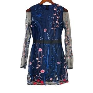 Navy Embroidered Floral Dress